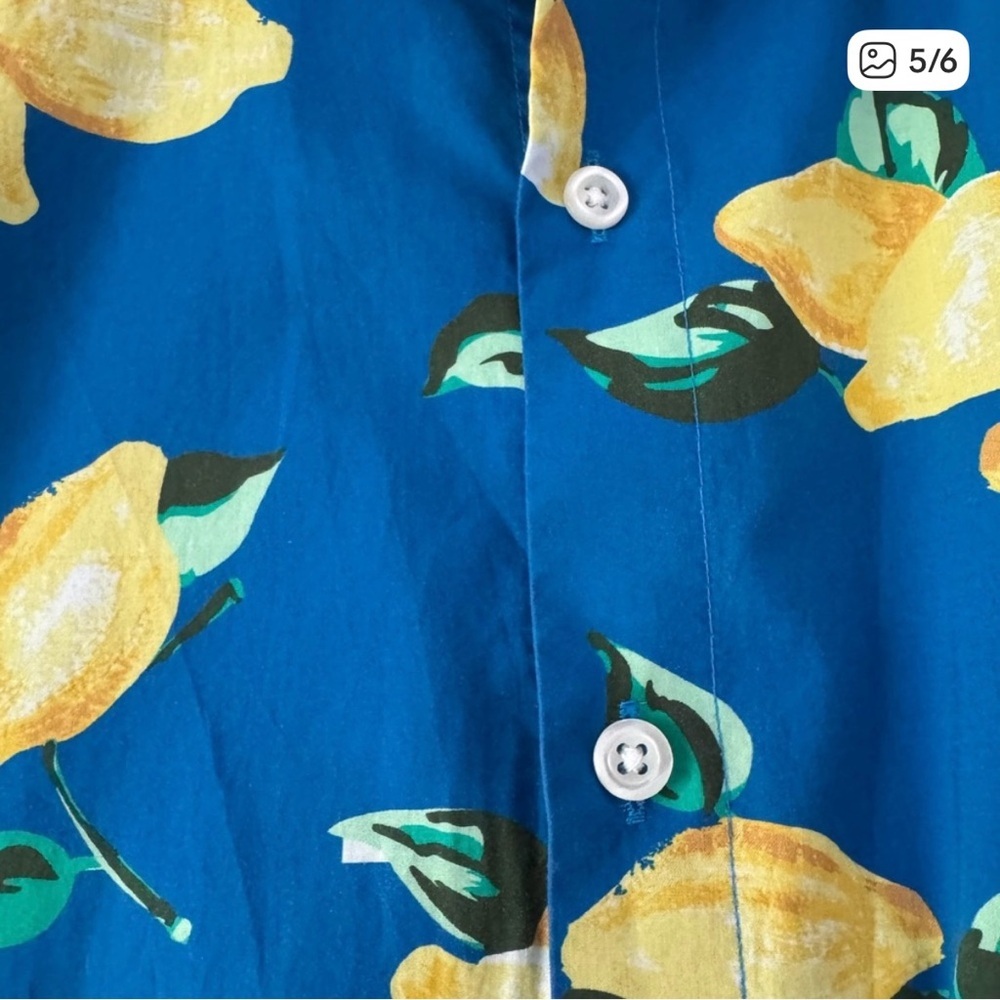 Bonobos Men’s Casual Slim Fit Button Down Blue Shirt Lemon Print Large Capri - Picture 5 of 6